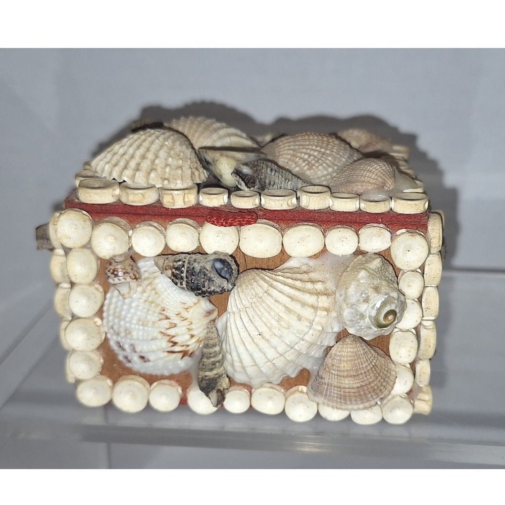 Vivtg Mississippi Gulf Coast Seashell Jewelry Box tramp art‎  Velvet Lining
